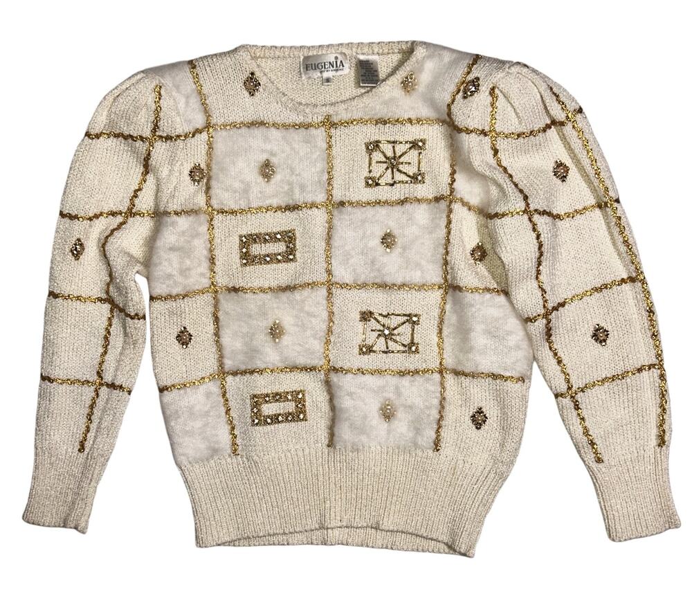 Eugenia by Angenie Vintage 80's Applique & Angora Hair Embellished Sweater Small